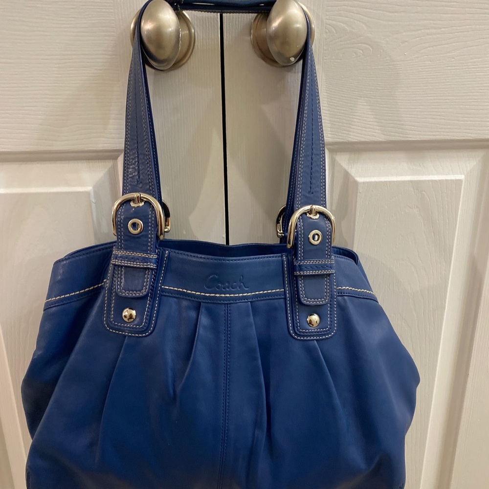 Large Leather Blue Coach Bag